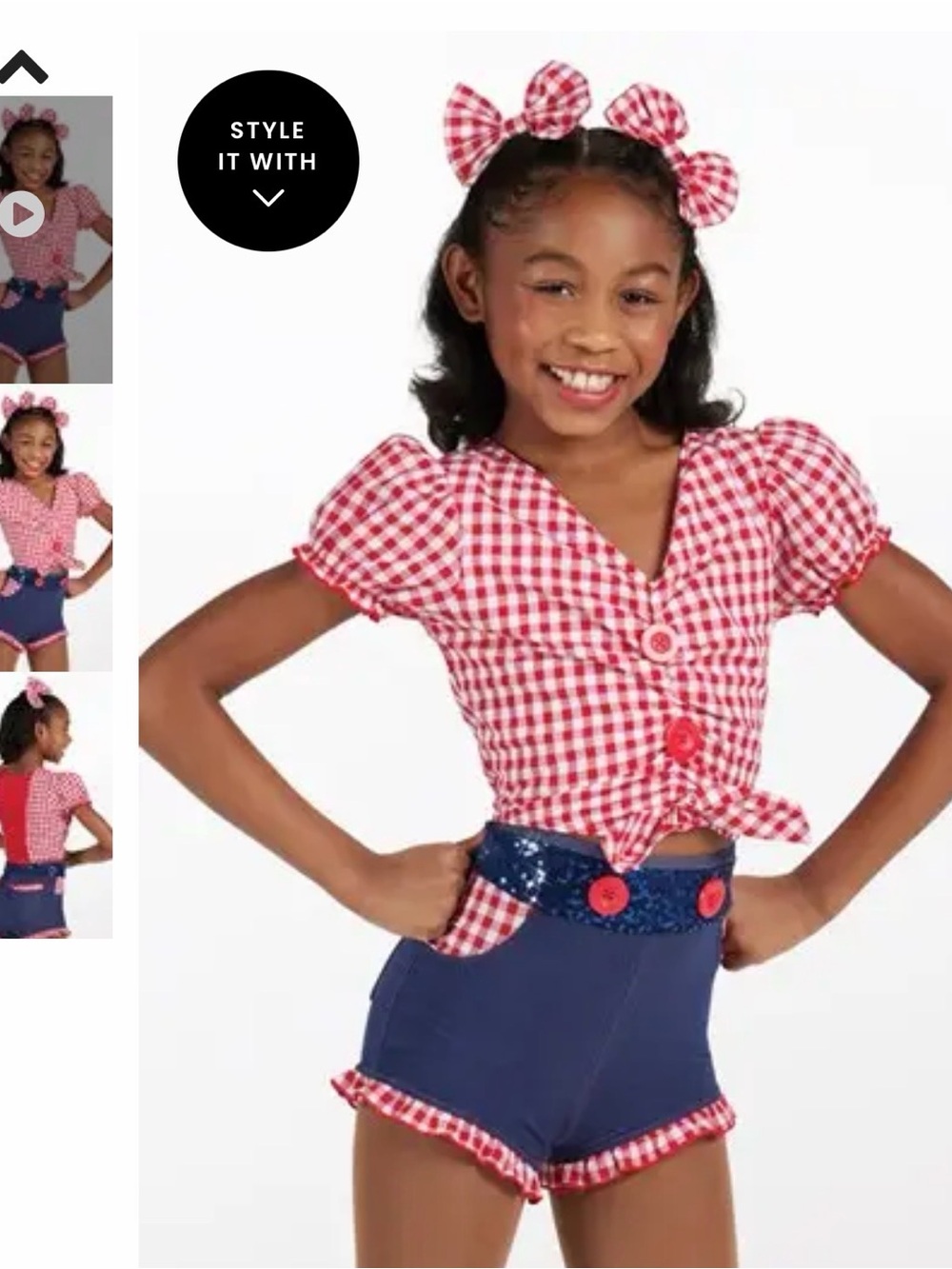 Weissman Red Gingham Tie-Front Top with Navy Shorts Accents